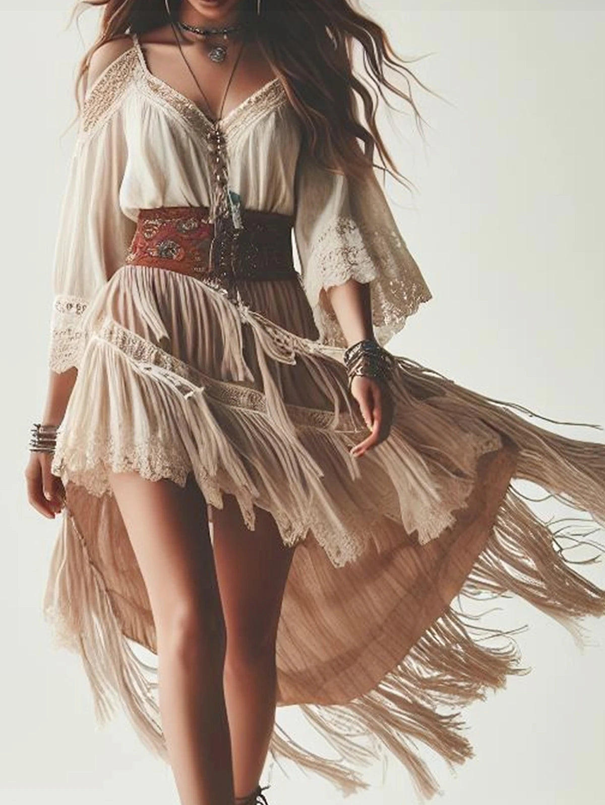 Folk Dress Beige China