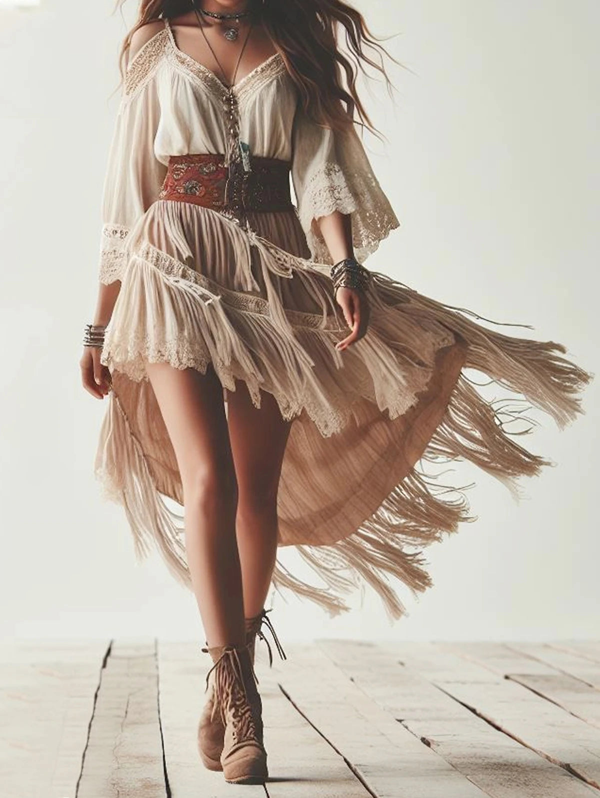 Folk Dress Beige China