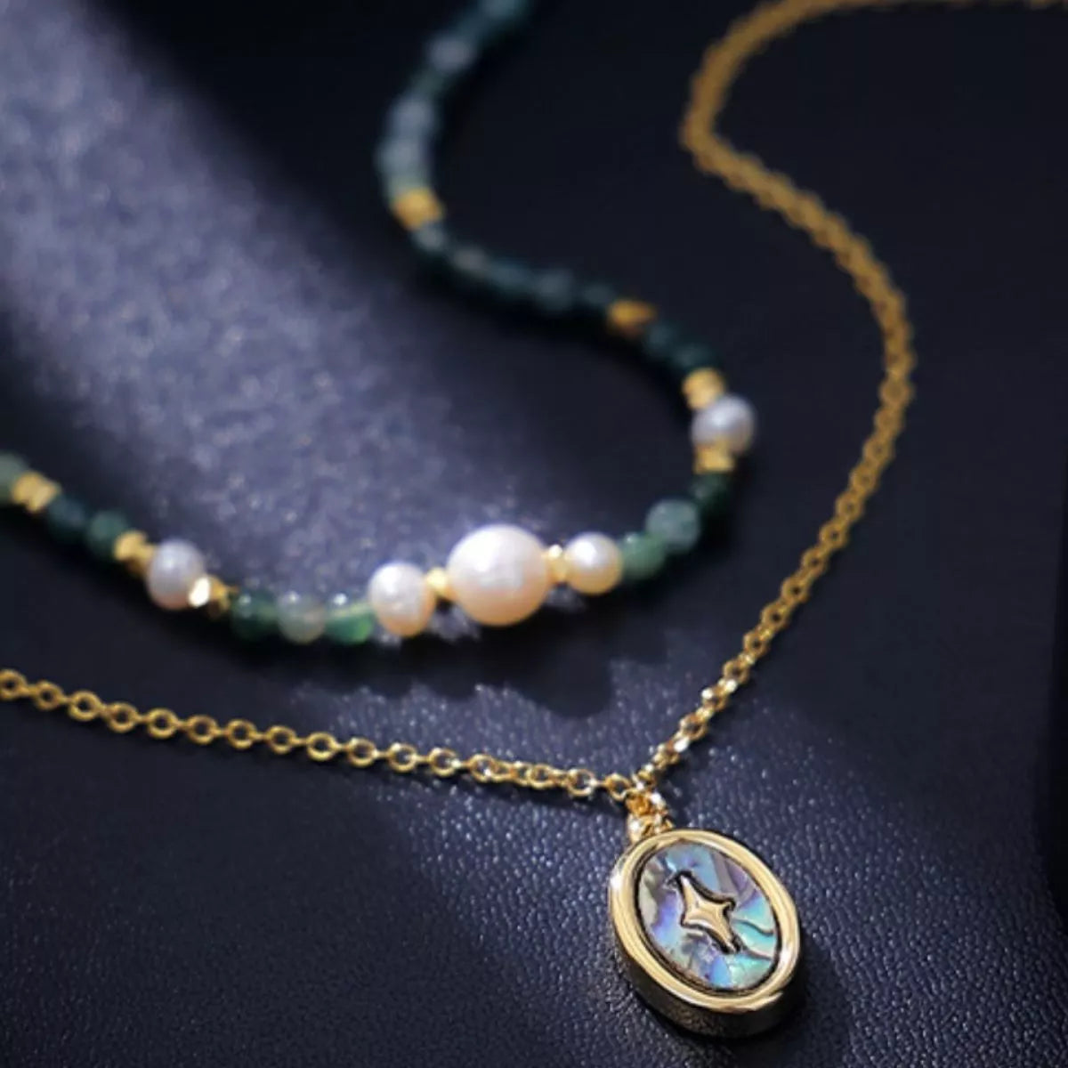 Freshwater Pearl & Abalone Pendant Necklace Gold One Size