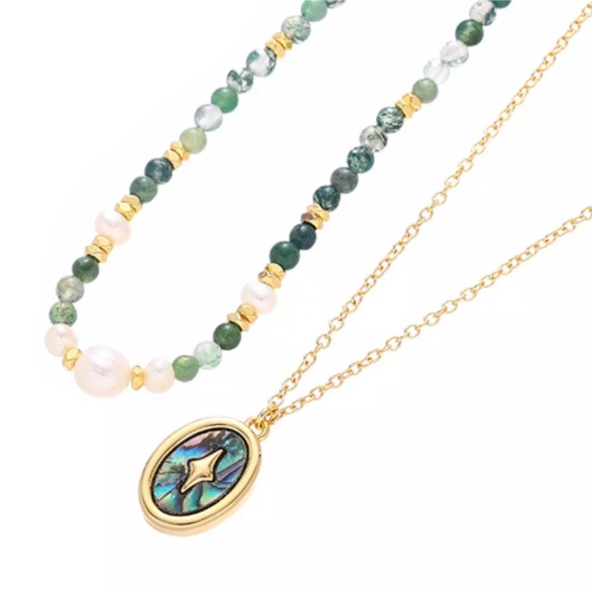 Freshwater Pearl & Abalone Pendant Necklace Gold One Size