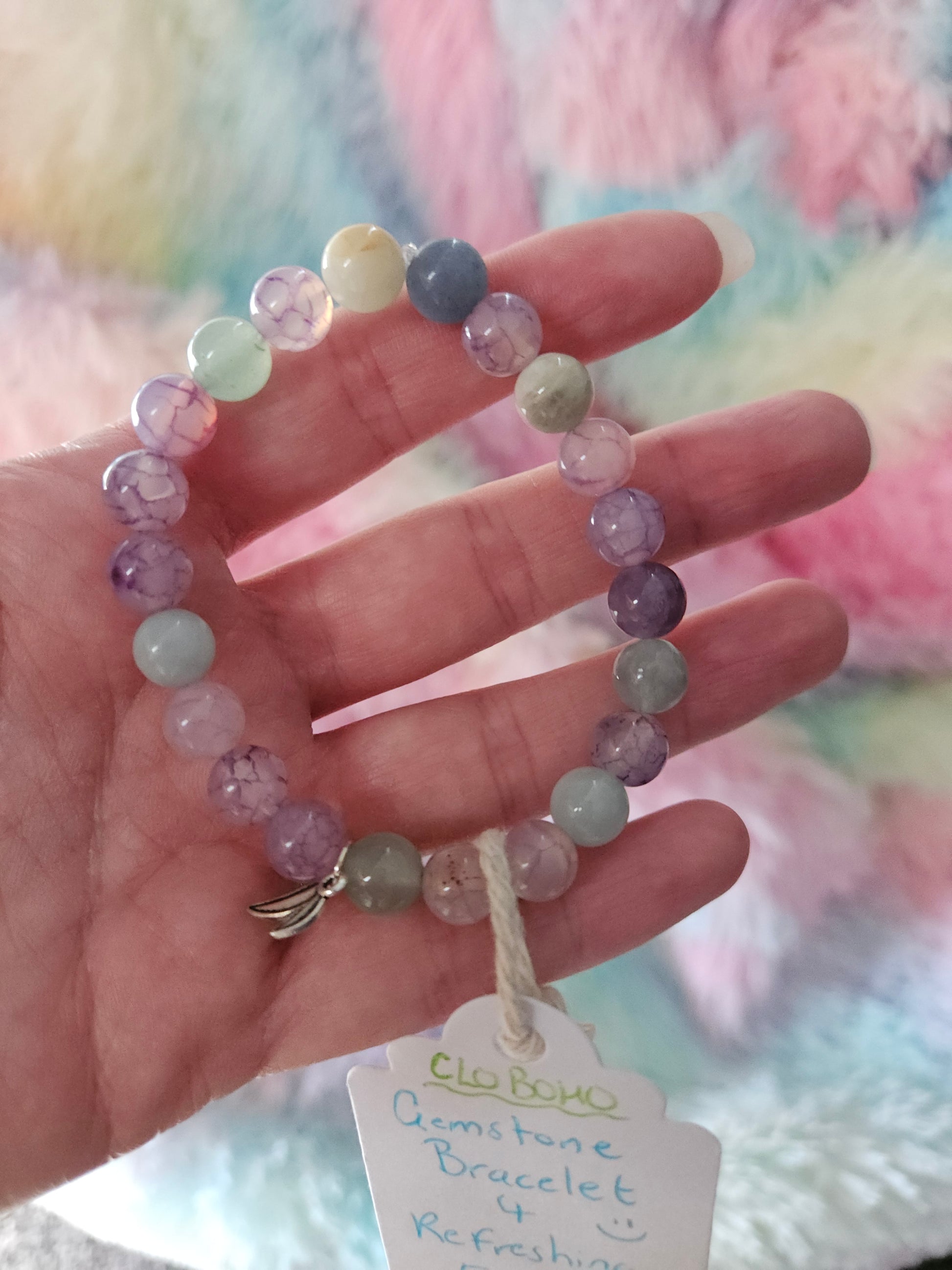 Gemstone Charm Bracelets! Refreshing Energy Gemstone Bracelet - Aquamarine - Fluorite - Amethyst - Blue Quartz - Aventurine - Angelite