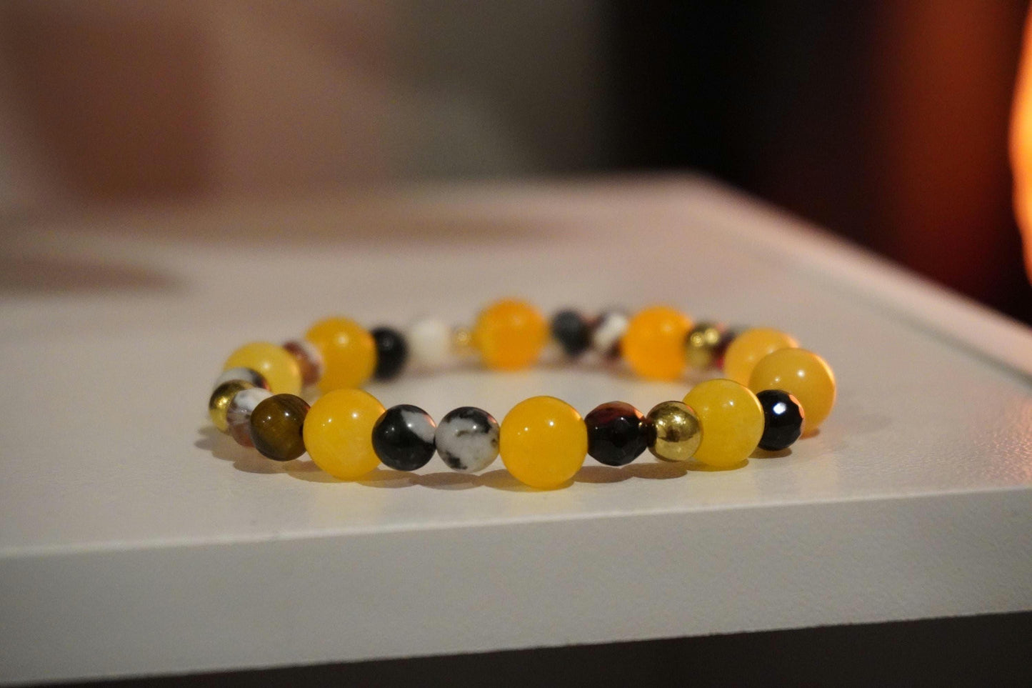 Gemstone Charm Bracelets! Happiness & Health - Yellow Agate - Zebra Jasper - Dyed Jade