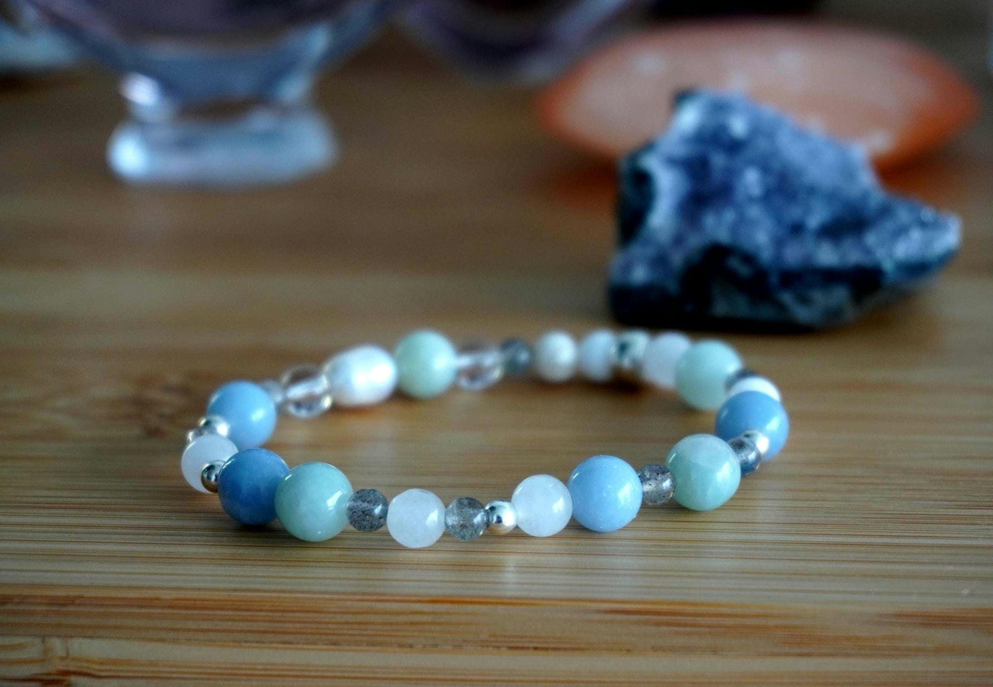 Gemstone Charm Bracelets! Angelic & Pure Vibes - Angelite - Aquamarine - White Jade - Labradorite - Clear Quartz - White Freshwater Pearls - Zebra Jasper