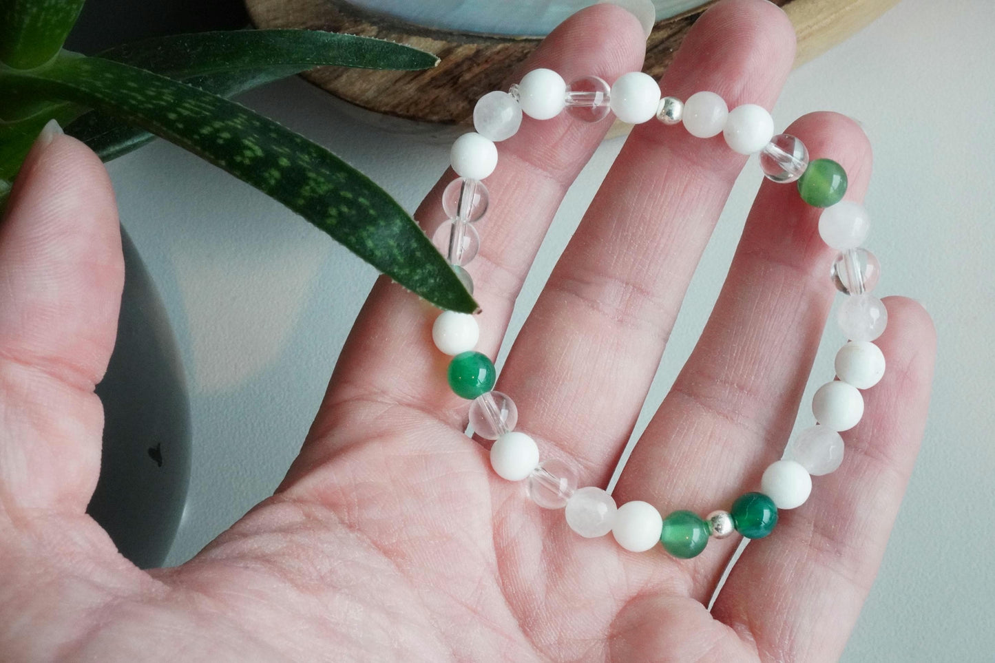 Gemstone Charm Bracelets! Appreciation & Gratitude - White Jade - Clear Quartz - Chalcedony