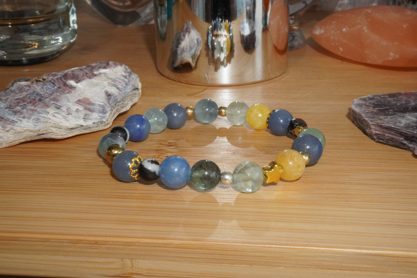 Gemstone Charm Bracelets! Beachy Vibes - Fluorite - Blue Quartz - Yellow Agate - Zebra Jasper - Dyed Jade
