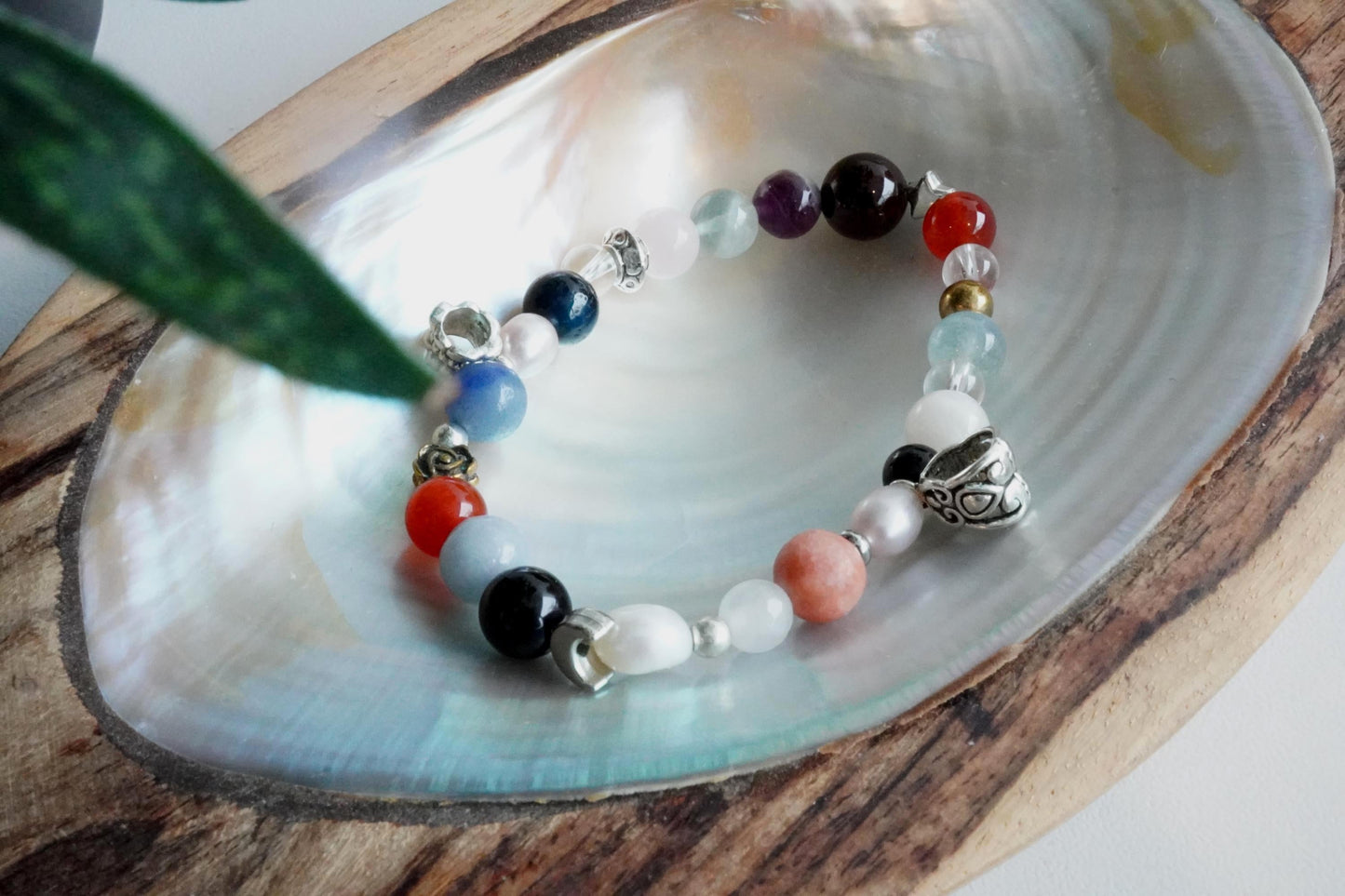 Gemstone Charm Bracelets! Happiness Peace & Clarity - Red Jasper - Orchid Calcite - Clear Quartz - Black and Orange Agate - Angelite - Amethyst - White Jade - Pink and Purple Freshwater Pearls - Black Agate - Blue Tiger Eye - Rainbow Fluorite - Rose Quartz - Purple Jade