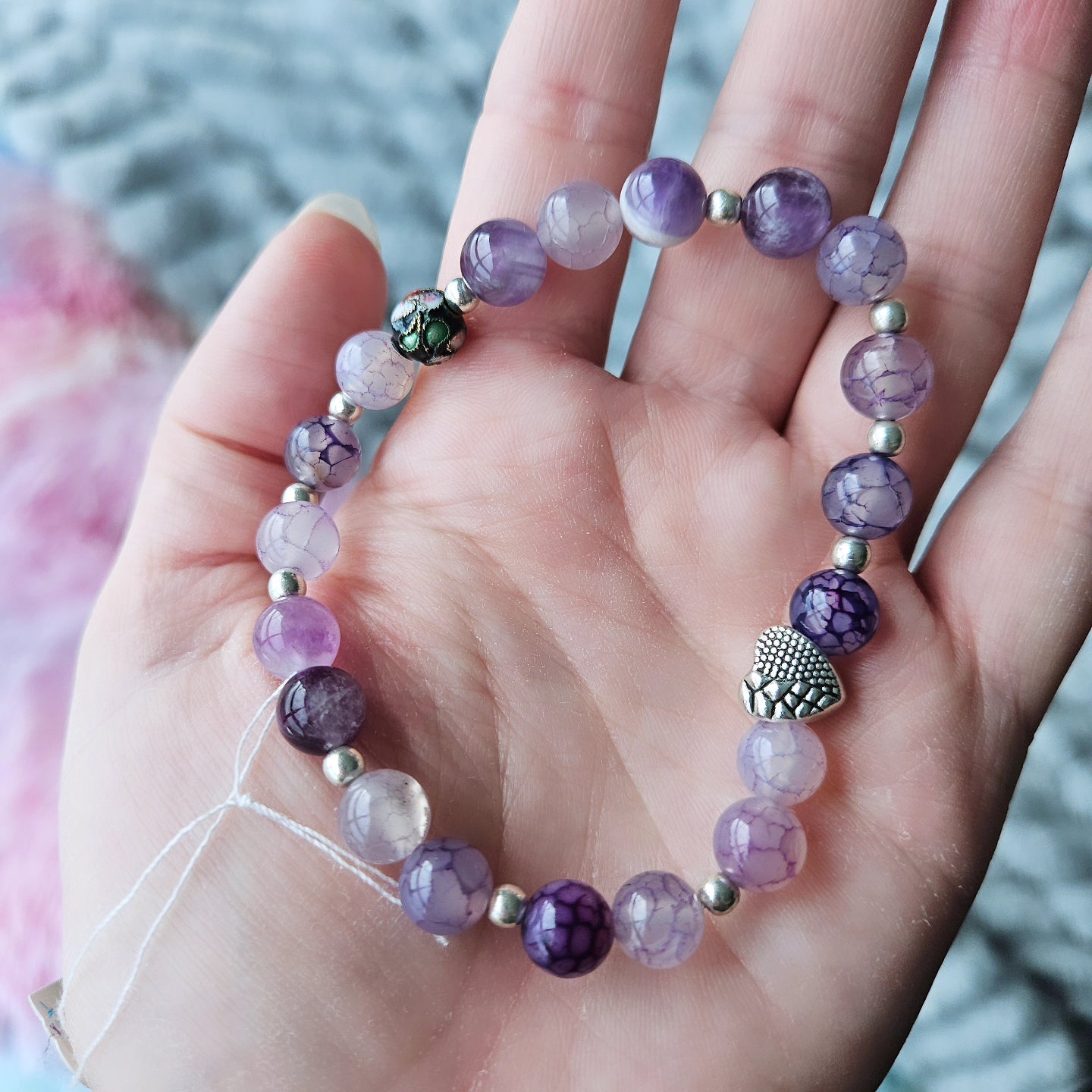 Gemstone Charm Bracelets! Peace & Protection - Amethyst - Purple Cracked Quartz