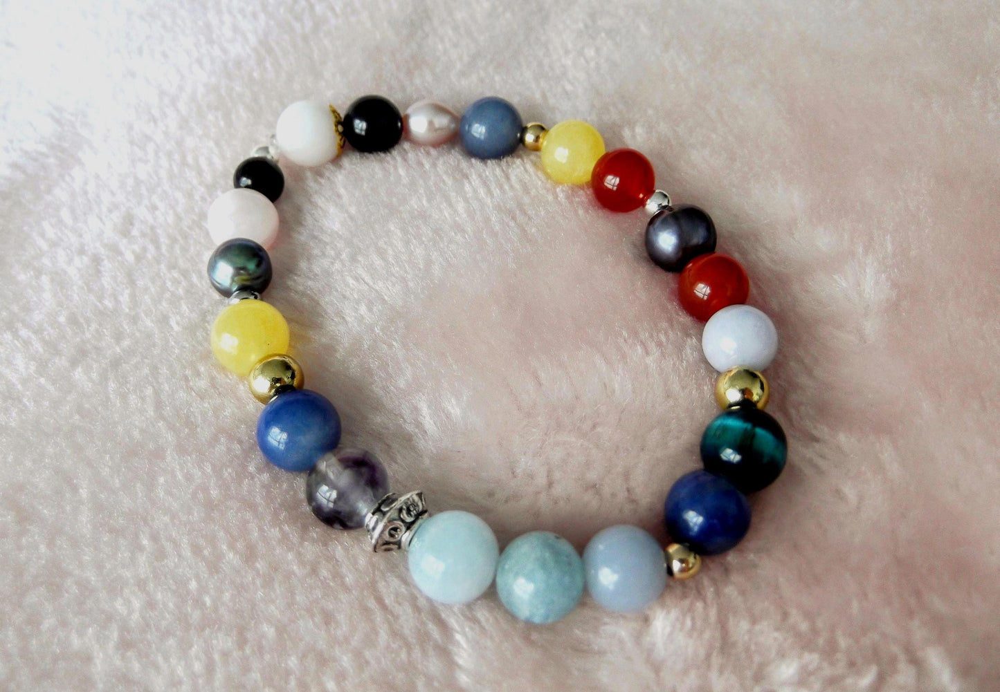 Gemstone Charm Bracelets! Happiness & Joy - Yellow Agate - Black Agate - Pink & Purple Freshwater Pearls - Blue Tiger Eye - Black Onyx - Red Jasper - Rainbow Fluorite - Blue Quartz - Angelite - Aquamarine - Morganite