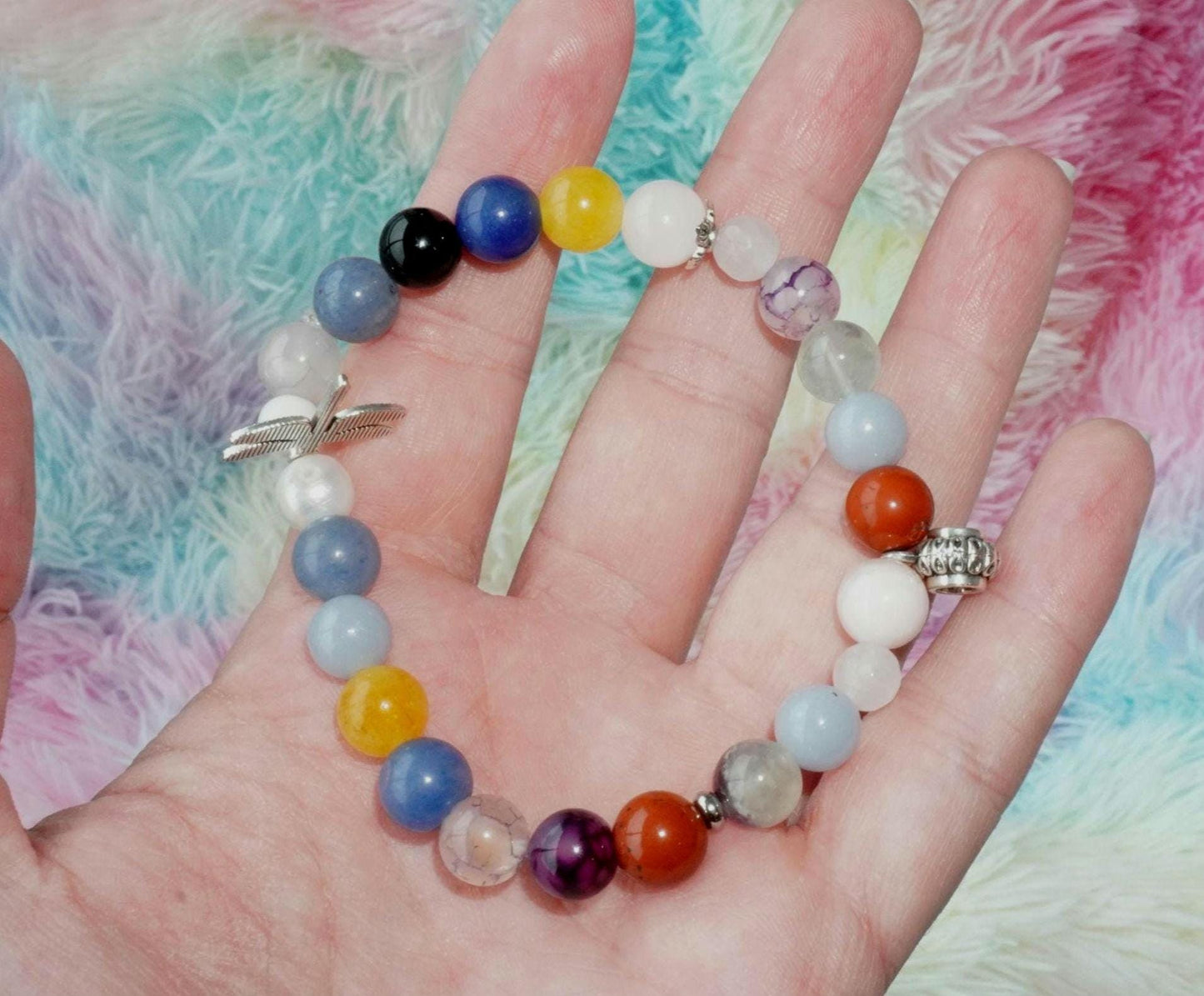 Gemstone Charm Bracelets! Peace & Positivity - Red Jasper - Angelite - White Jade - Morganite - Fluorite - Yellow Agate - Blue Quartz - Freshwater White Pearl - Black Onyx