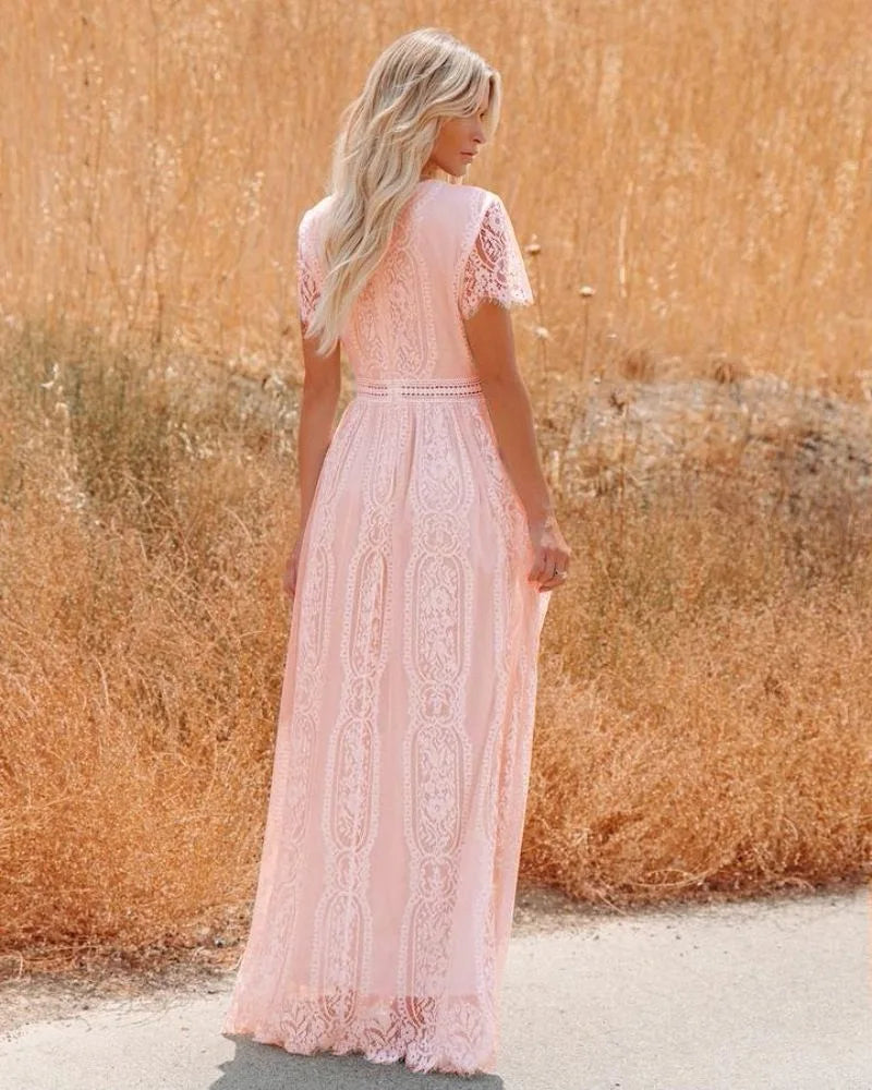 V-Neck Lace Maxi Dress