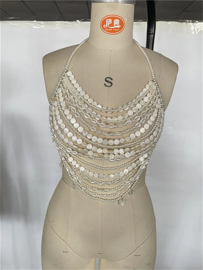 Top blanco con cuentas