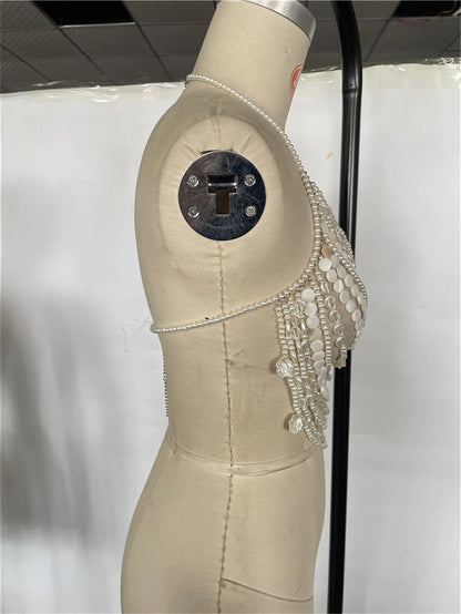 Top blanco con cuentas