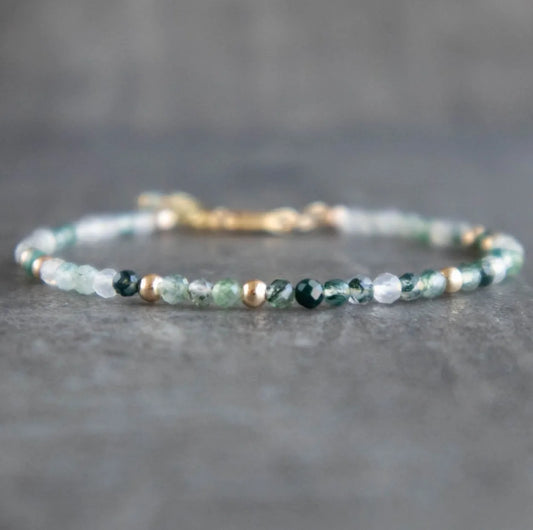Handmade Metal Crystal Bracelet Moss Agate