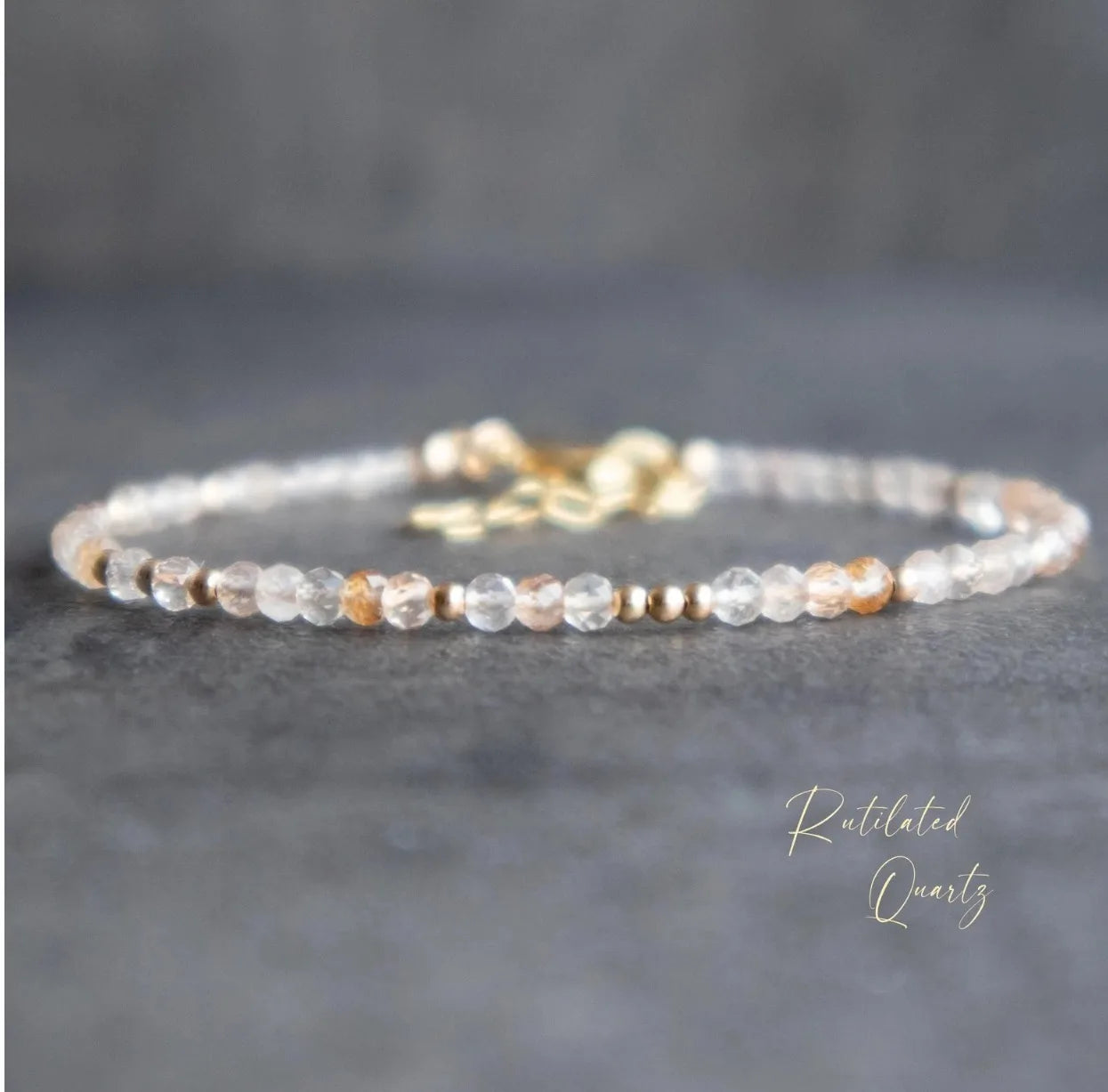 Handmade Metal Crystal Bracelet Rutilated Quartz