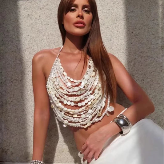 White Beaded Top