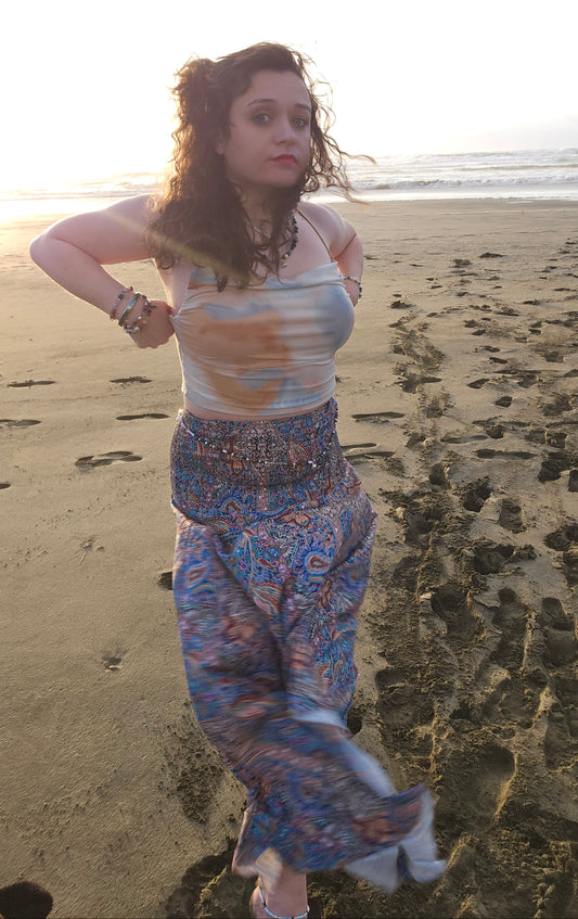 High-Waisted Boho Skirt Blue Print