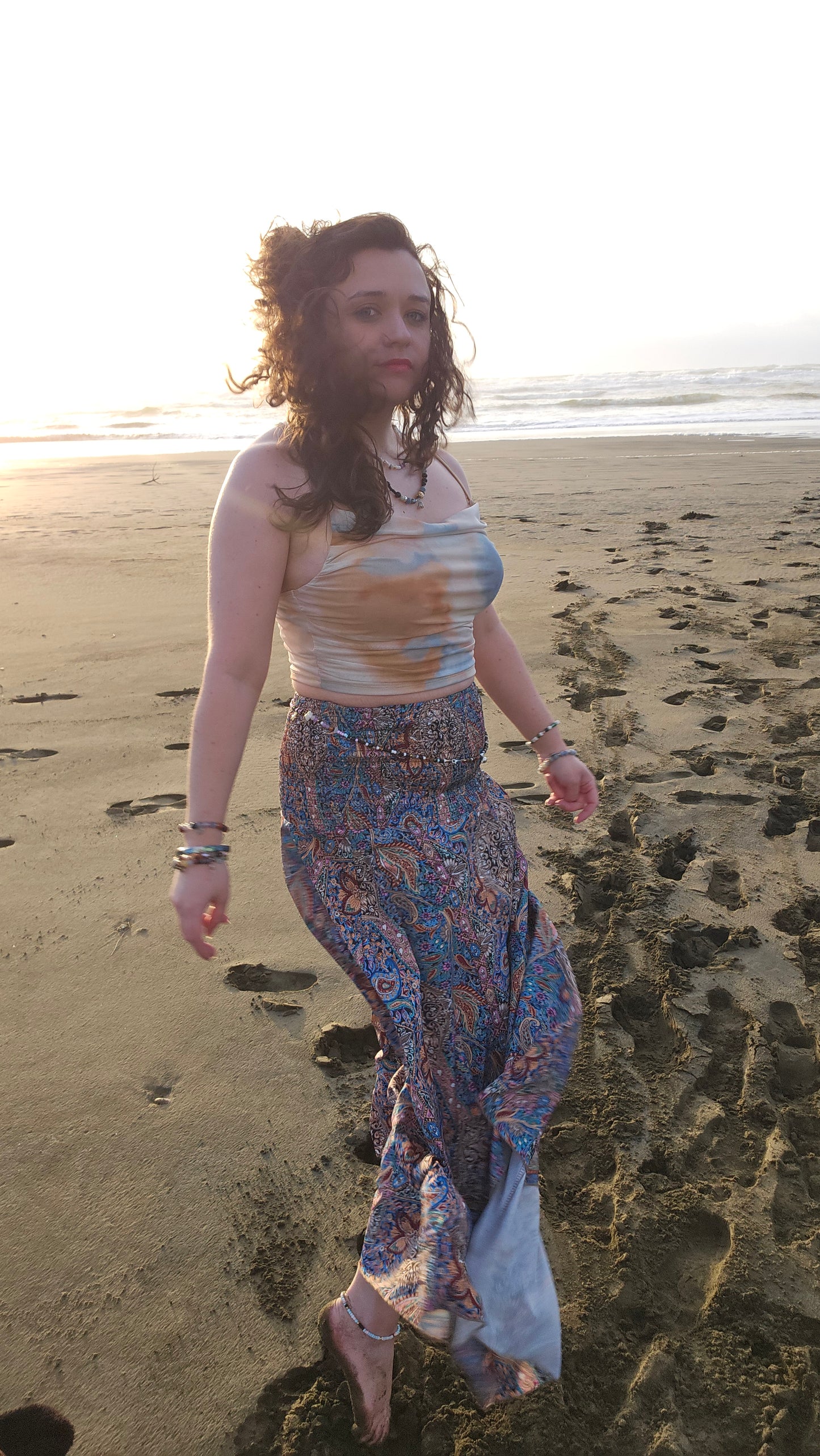 High-Waisted Boho Skirt Blue Print