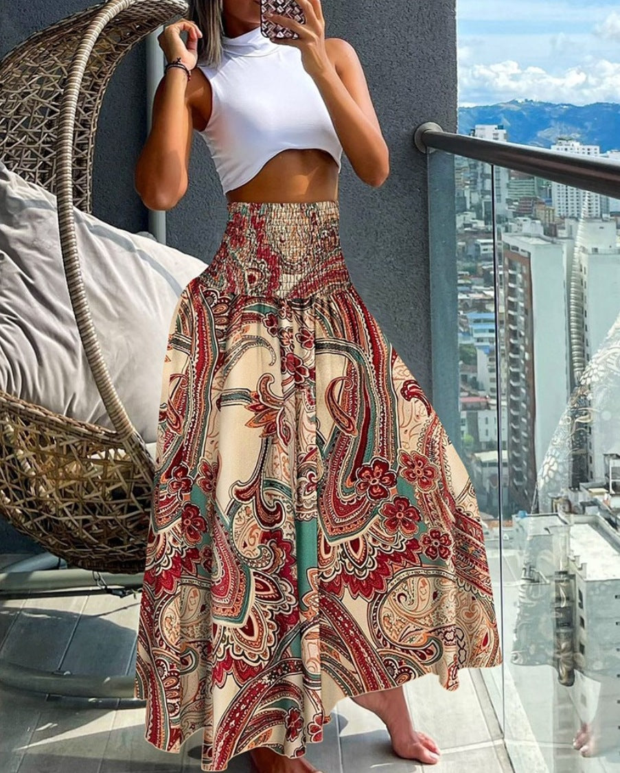 High-Waisted Boho Skirt Apricot