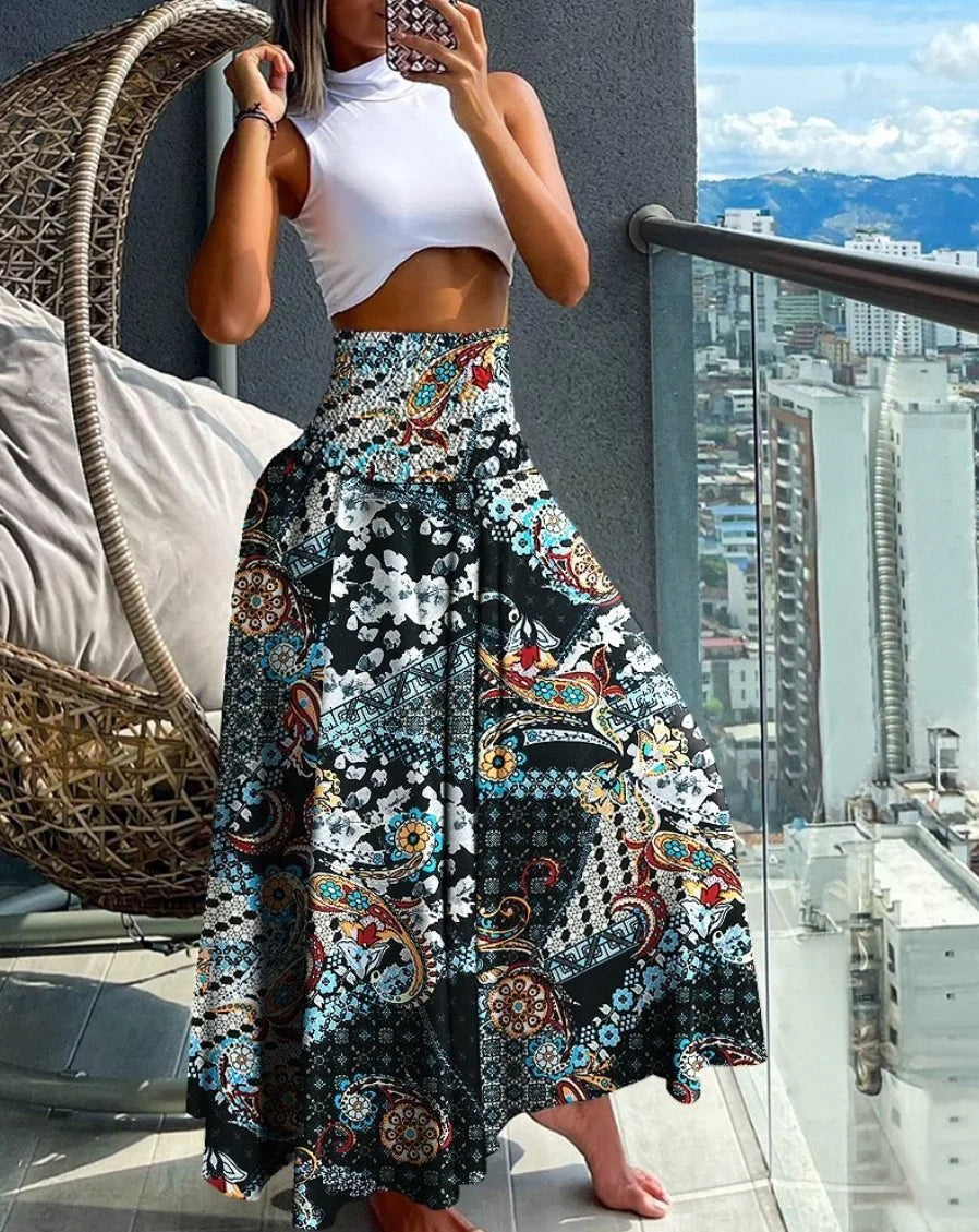High-Waisted Boho Skirt Black