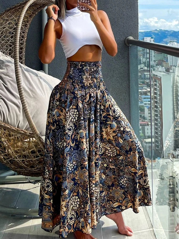 High-Waisted Boho Skirt Deep Blue