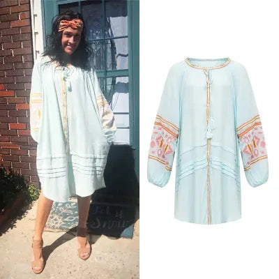 Hippy Tunic Dress Cyan