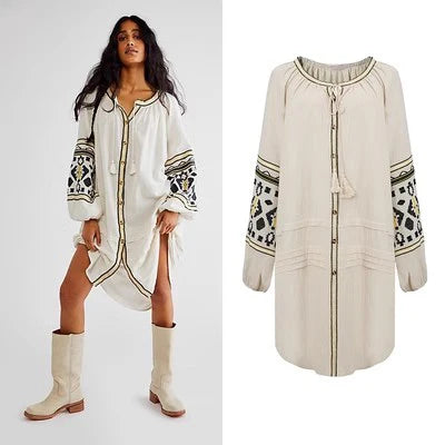Hippy Tunic Dress Beige