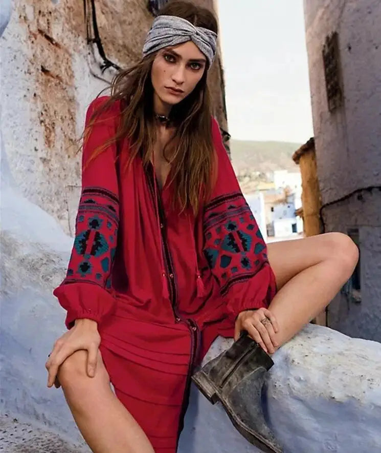 Hippy Tunic Dress Red