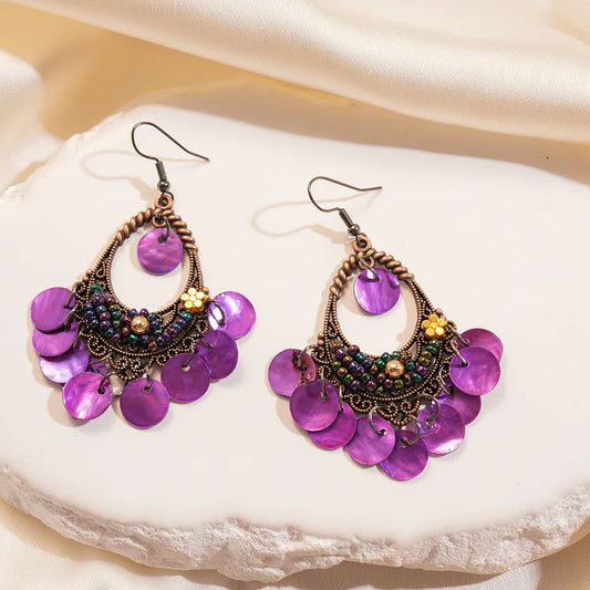 Hollow Shell Earrings Purple