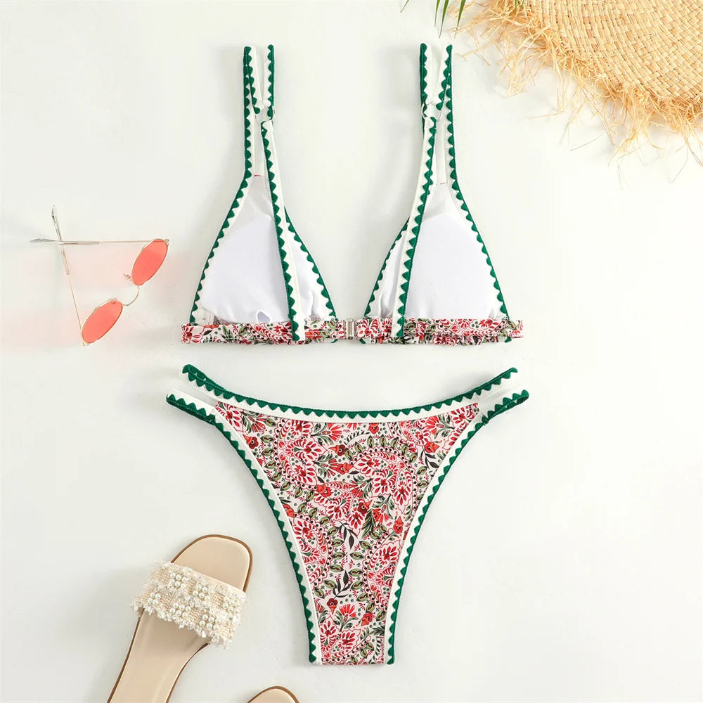 Kawaii Boho Bikini Green border