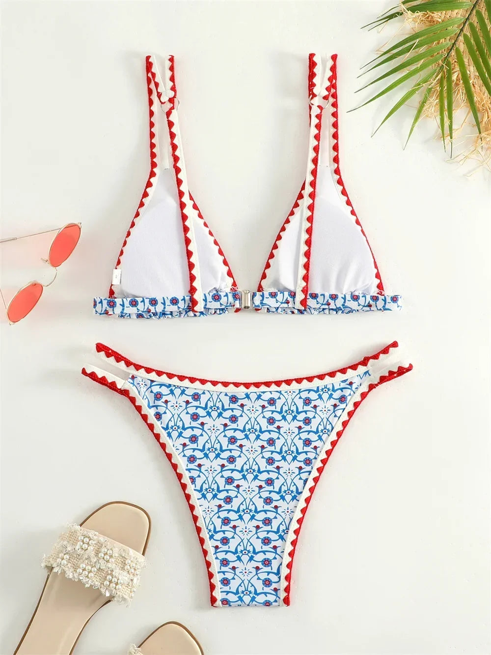 Kawaii Boho Bikini Red border