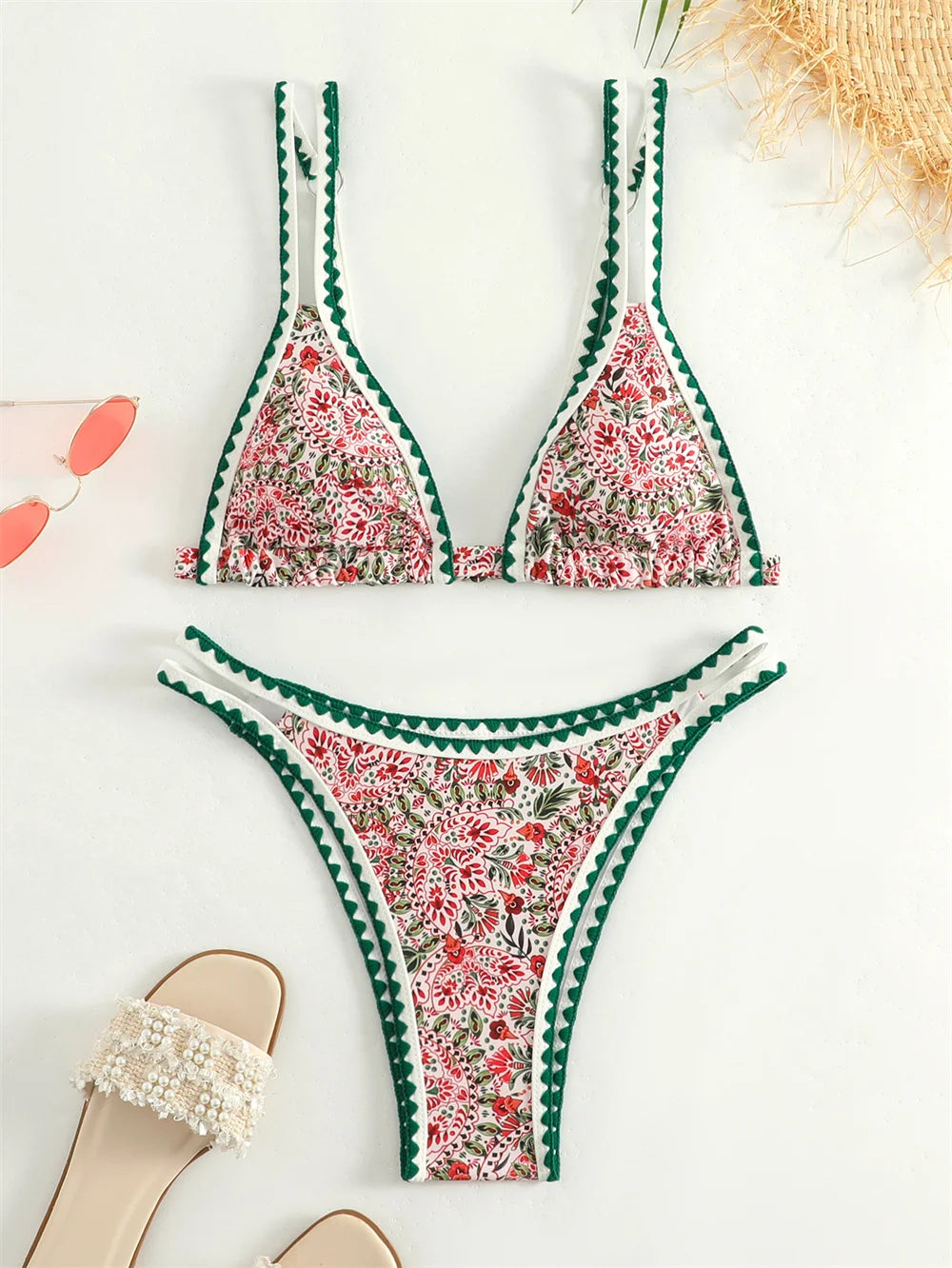 Kawaii Boho Bikini Green border