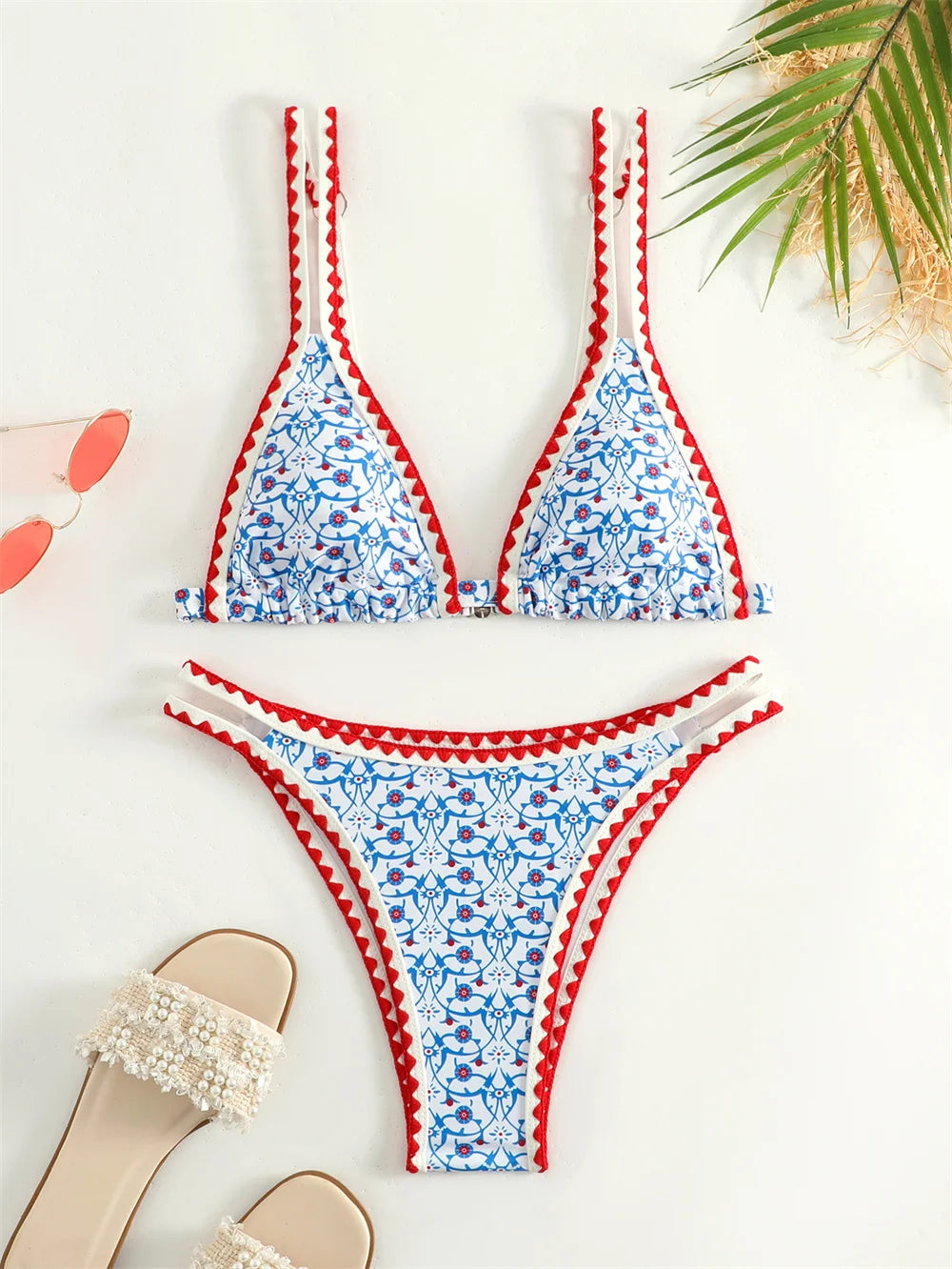 Kawaii Boho Bikini Red border