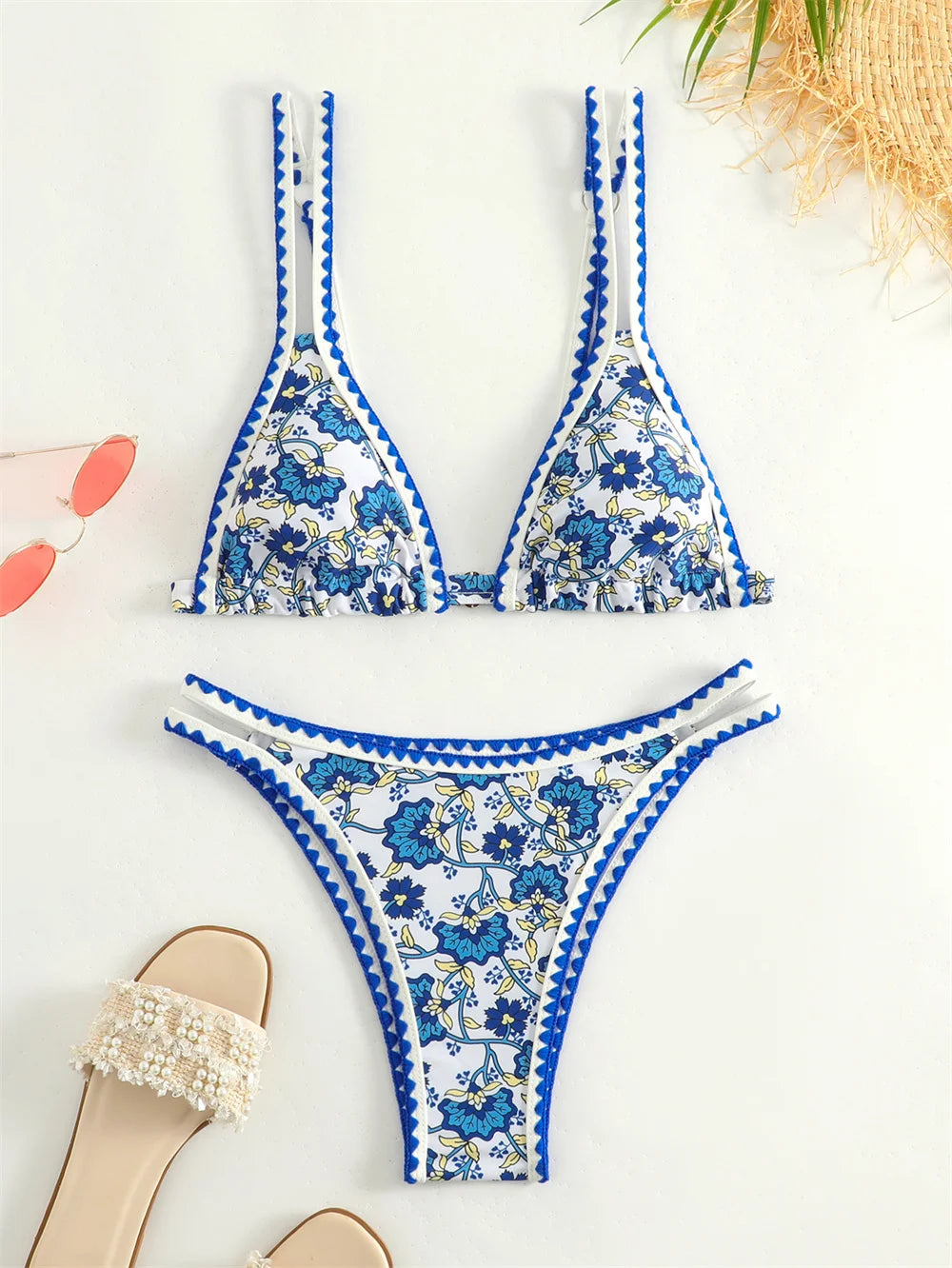 Kawaii Boho Bikini Blue border