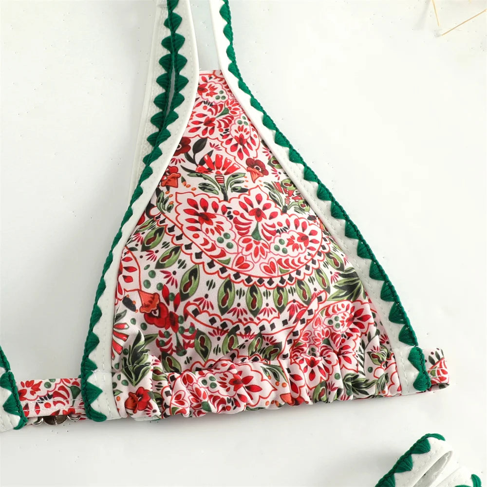 Kawaii Boho Bikini Green border