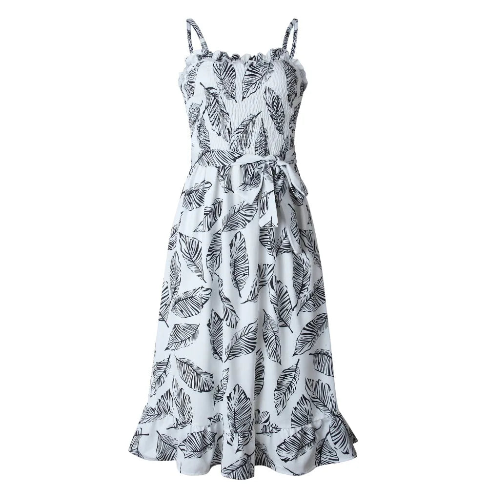 Leafprint Beachy Dress Black