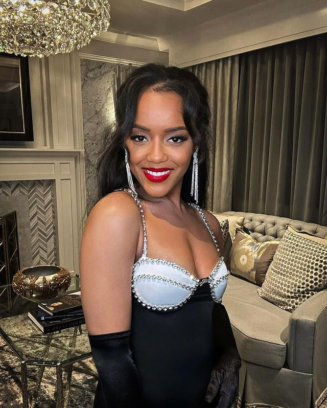 Diamond-Encrusted Chest Cup Contrast Evening Dress