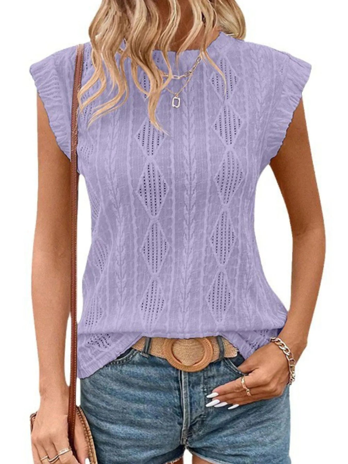 Open Neck Top Lilac Purple