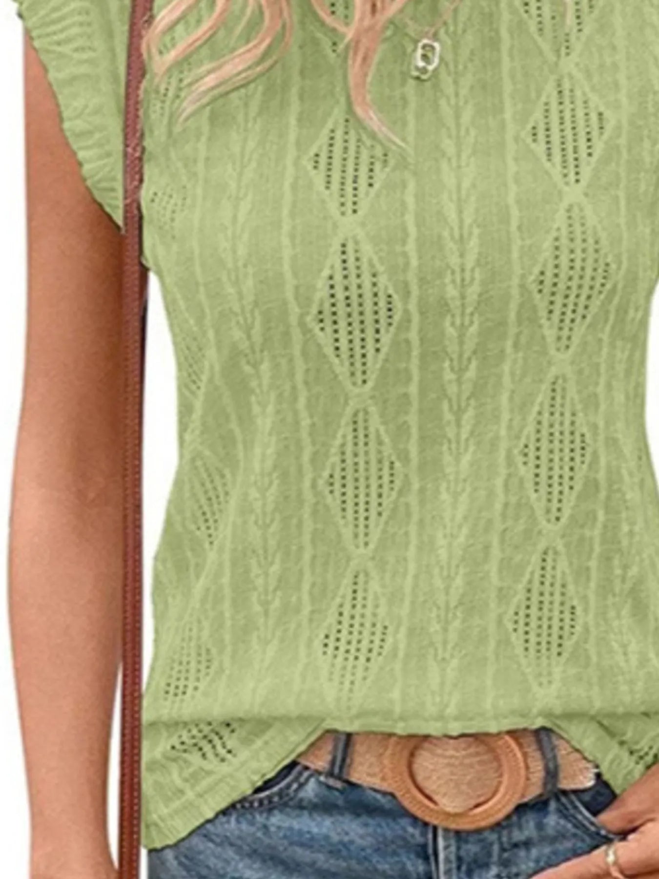 Open Neck Top Bud Green