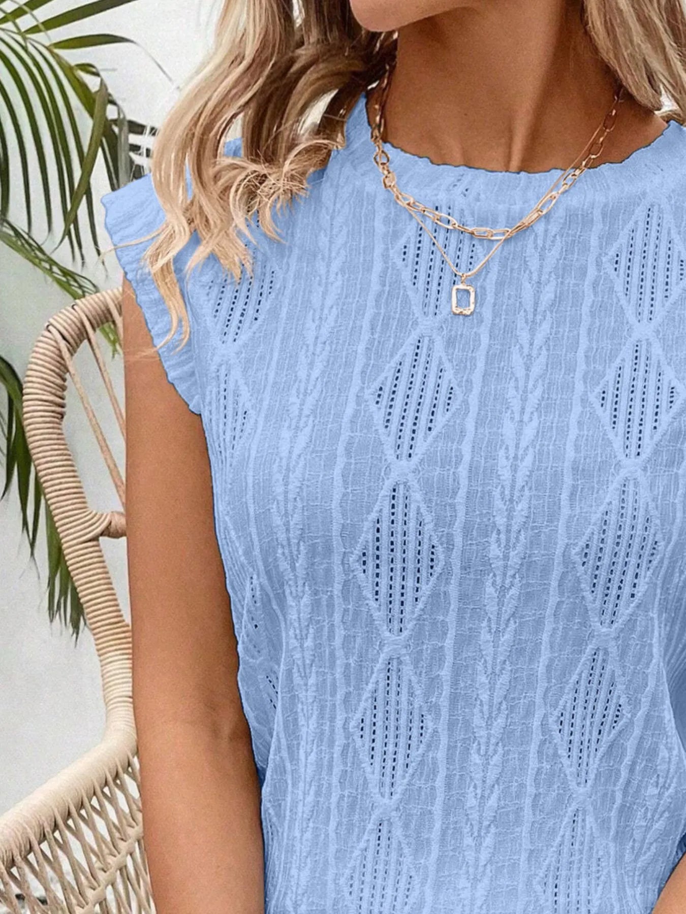 Open Neck Top Sky Blue