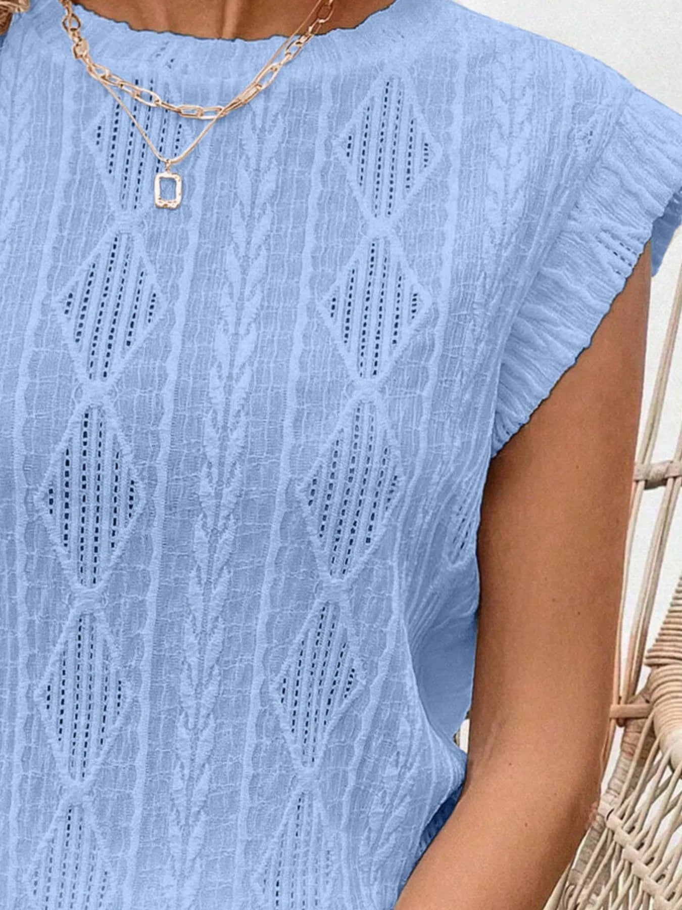 Open Neck Top Sky Blue