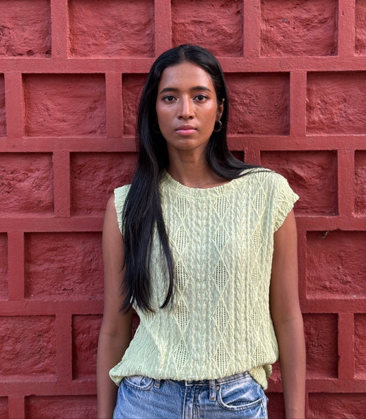 Open Neck Top Bud Green