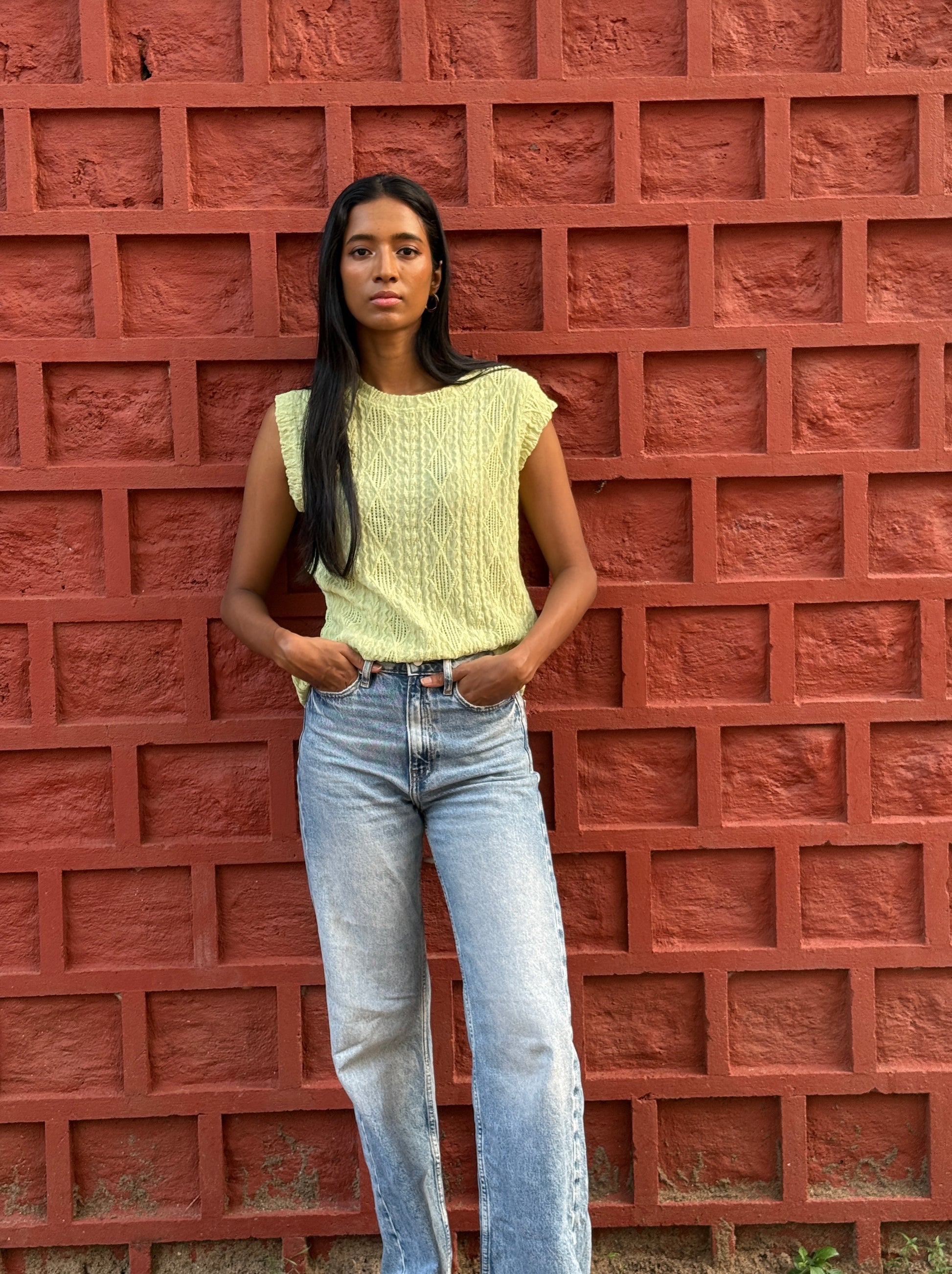 Open Neck Top Bud Green