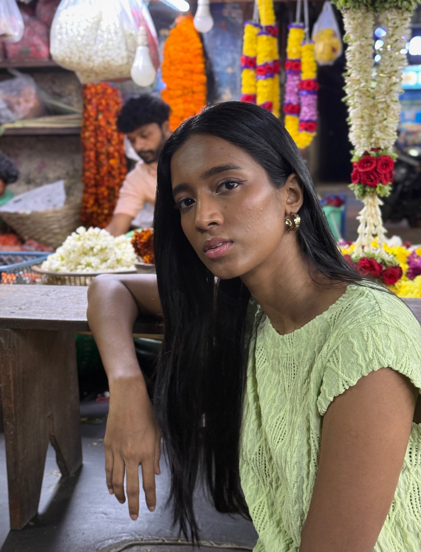 Open Neck Top Bud Green