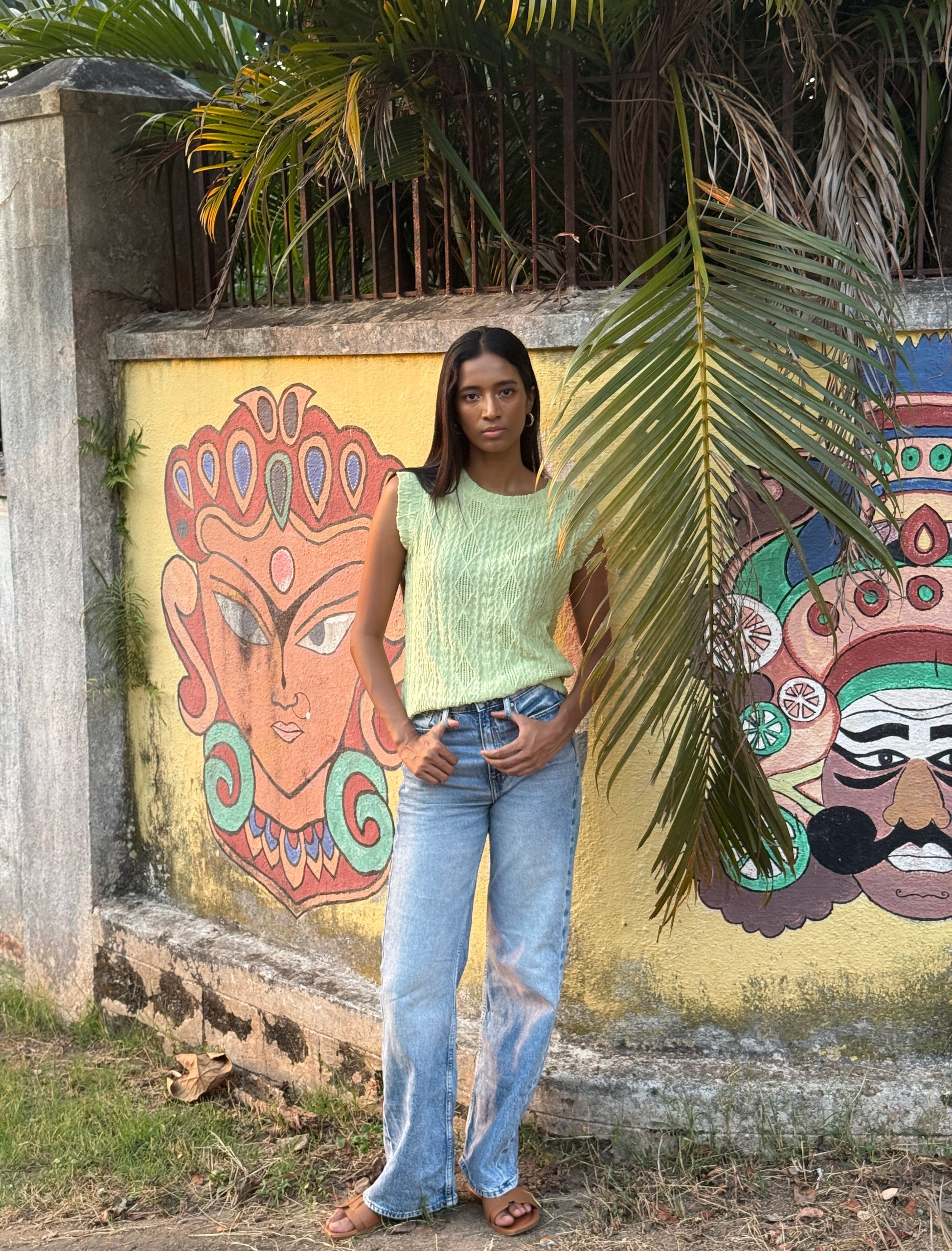 Open Neck Top Bud Green