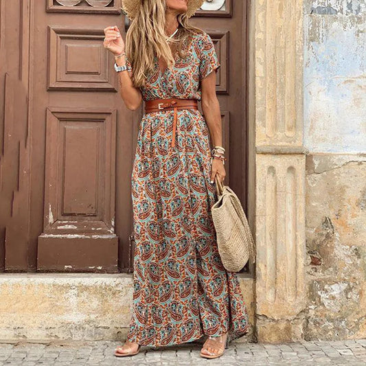 Paisley Print Dress Light Brown