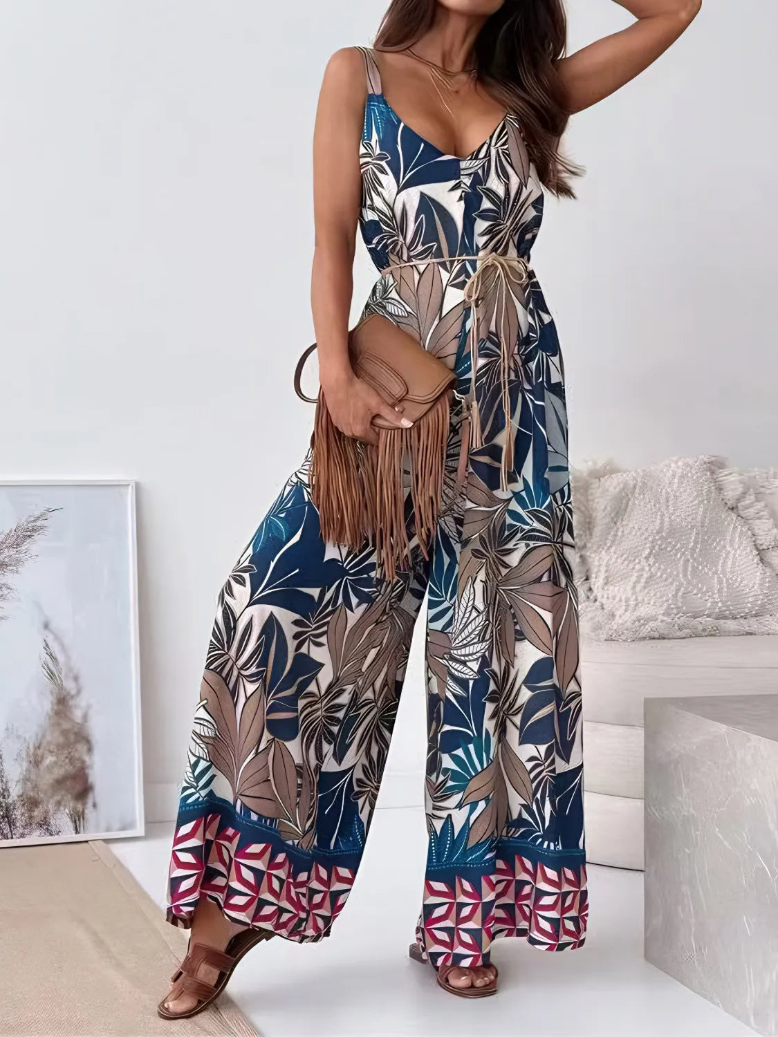 Printed Jumpsuit French Blue