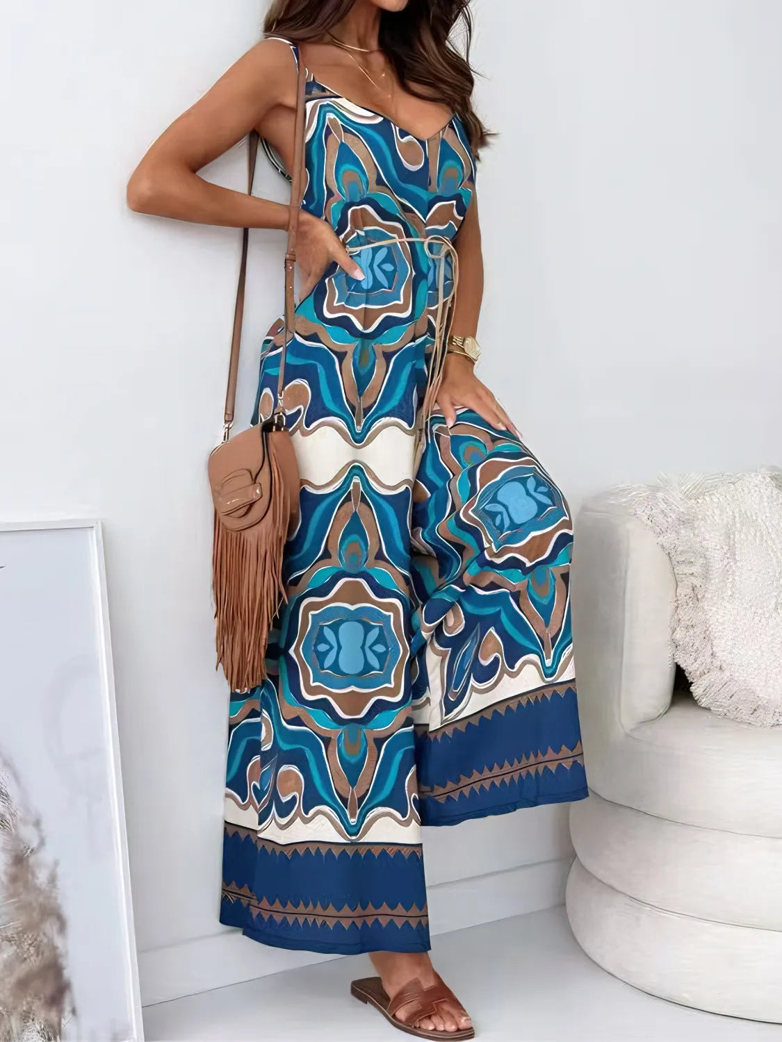 Printed Jumpsuit Peacock Blue