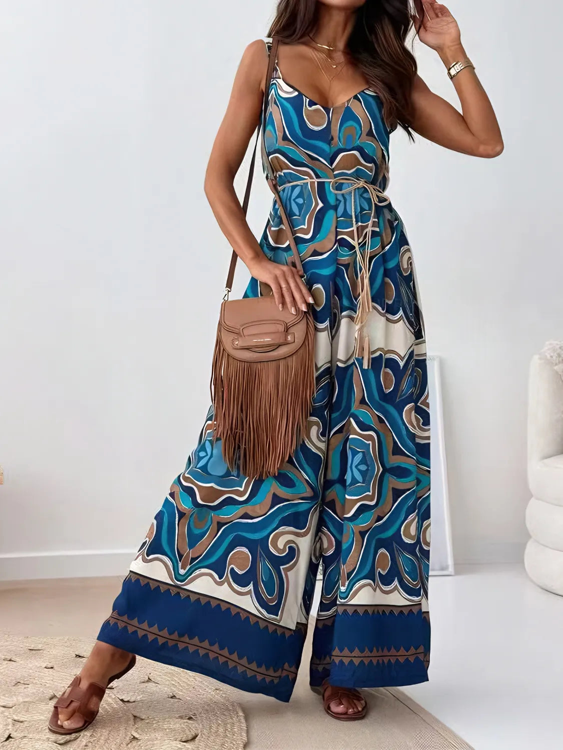 Printed Jumpsuit Peacock Blue