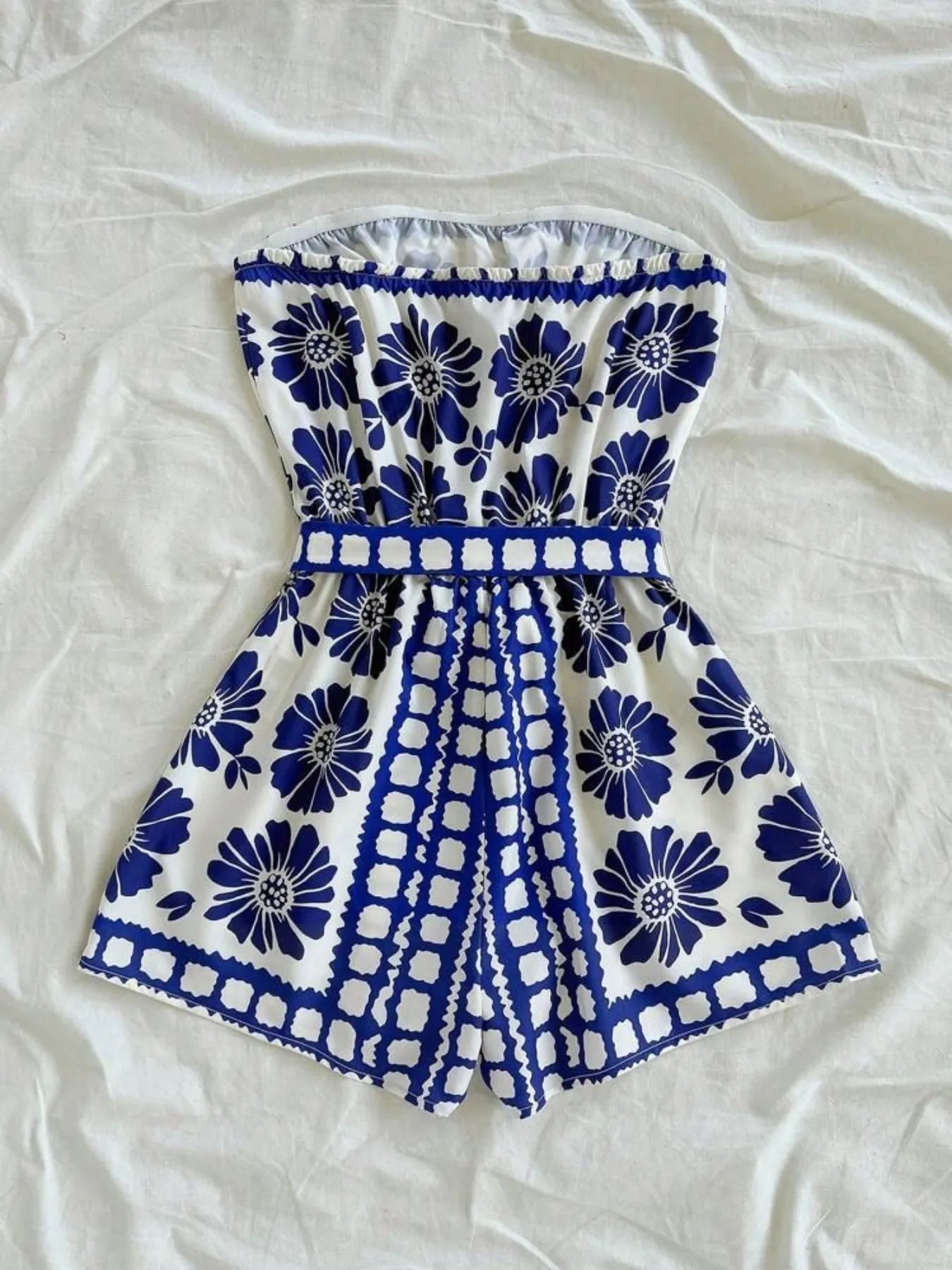Printed Romper Royal Blue
