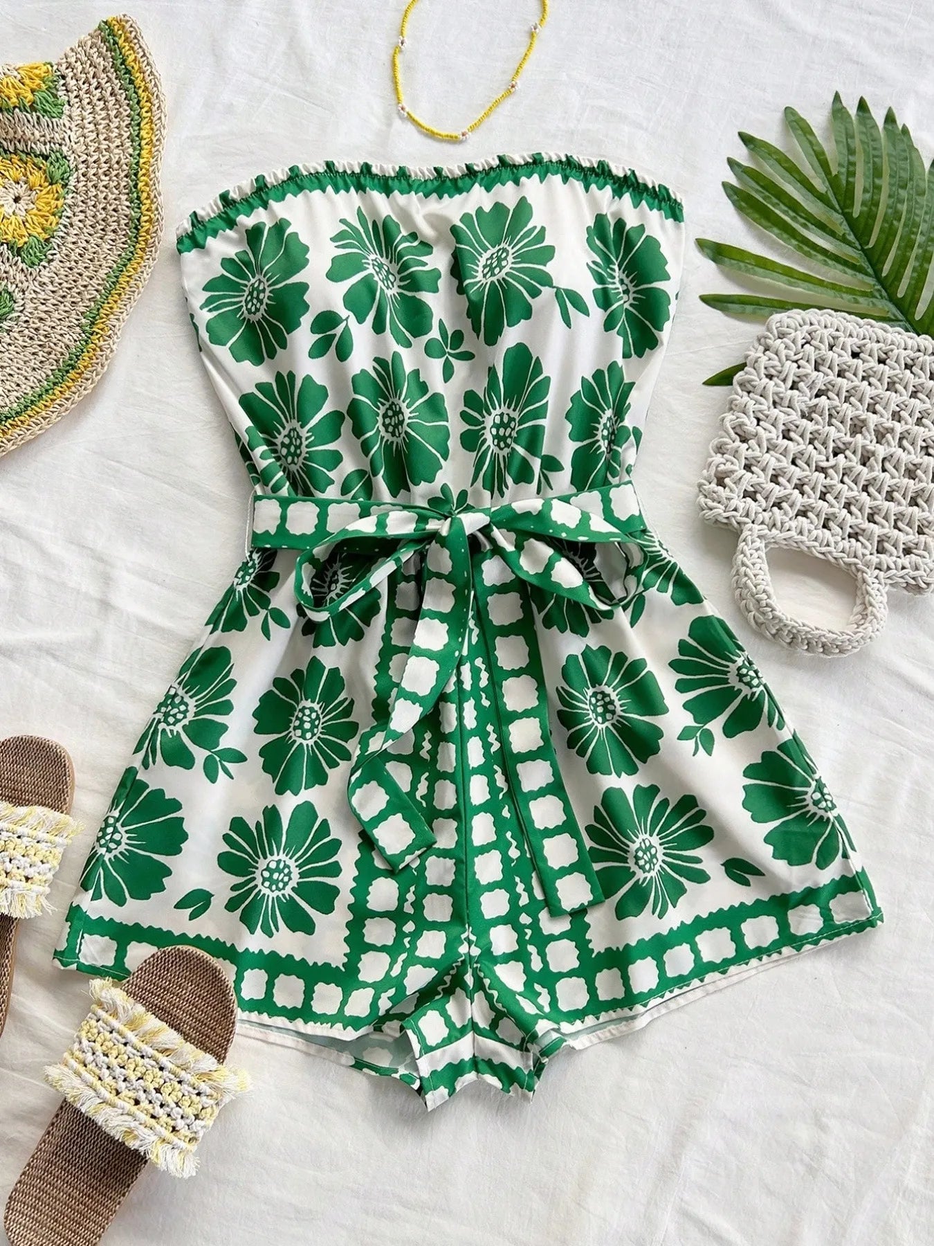 Printed Romper Green